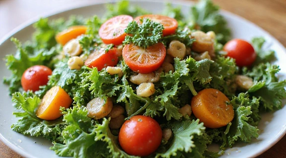 Πιάτο με πολύχρωμη σαλάτα και υγιεινά dressings.